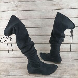 Steve Madden Knee High Slouch Boots 6.5 Black Nubuck